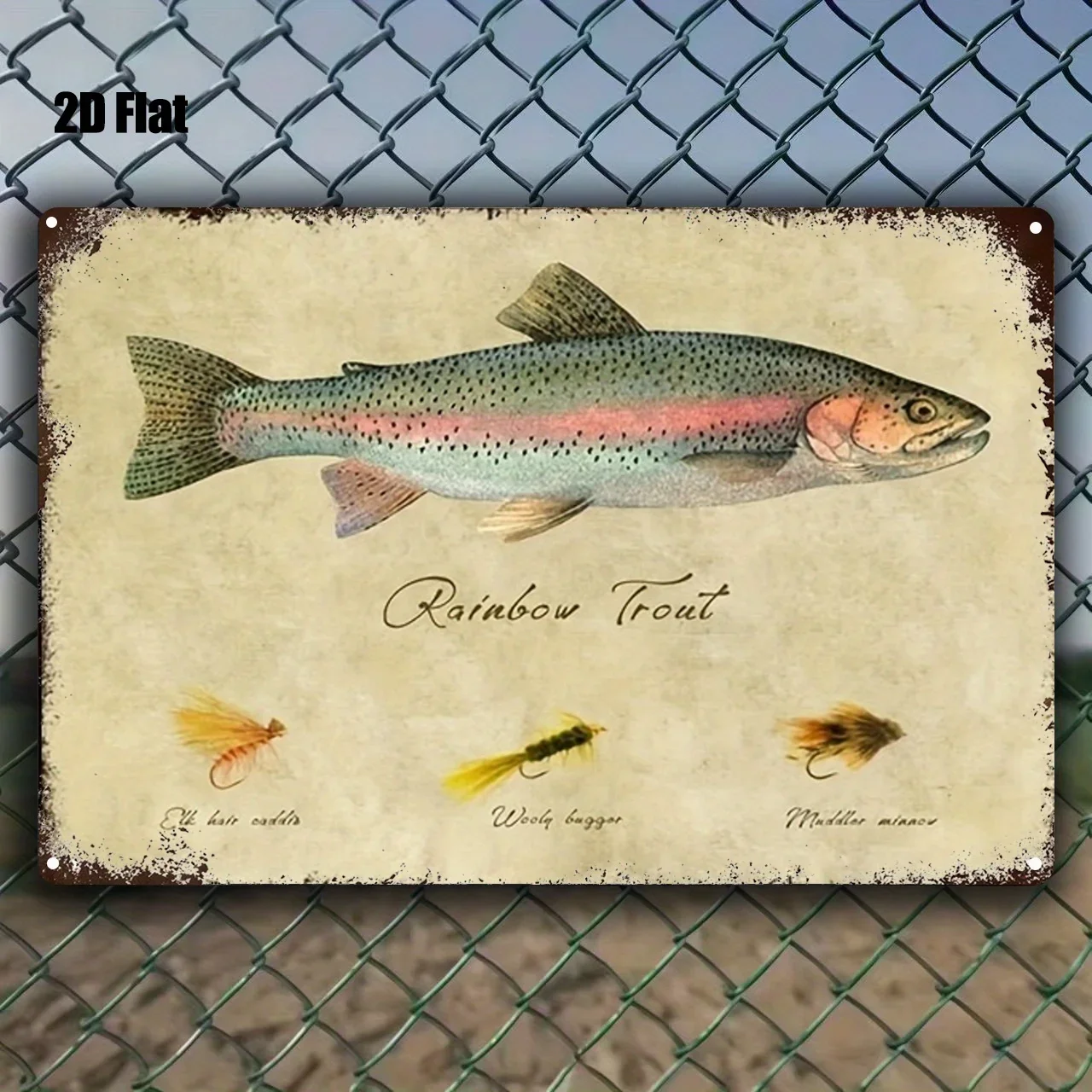 Metal Fishing Sign - Rainbow Trout & Fly Fishing Decor - Heavy-Duty Iron Construction - Trout Species Identification - Vintag