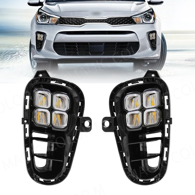 new DRL For Kia RIO 2017 2018 2019 2020 Led Daytime Running Lights Daylight Turn Signal Headlight Fog Lamp