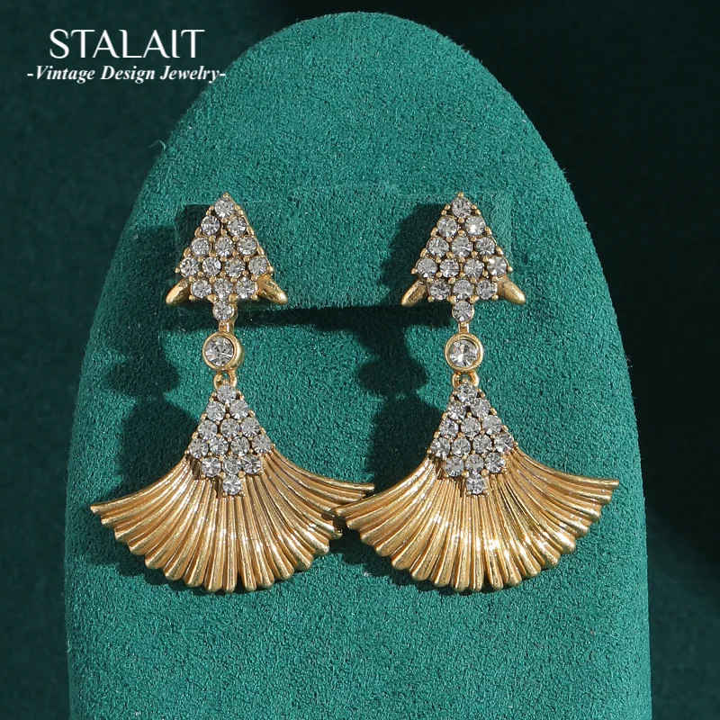 

Vintage Jewelry Rhinestones Large Earrings Fan Drop Dangle Antique Gold Color Luxury Designer Accessories 2025 New