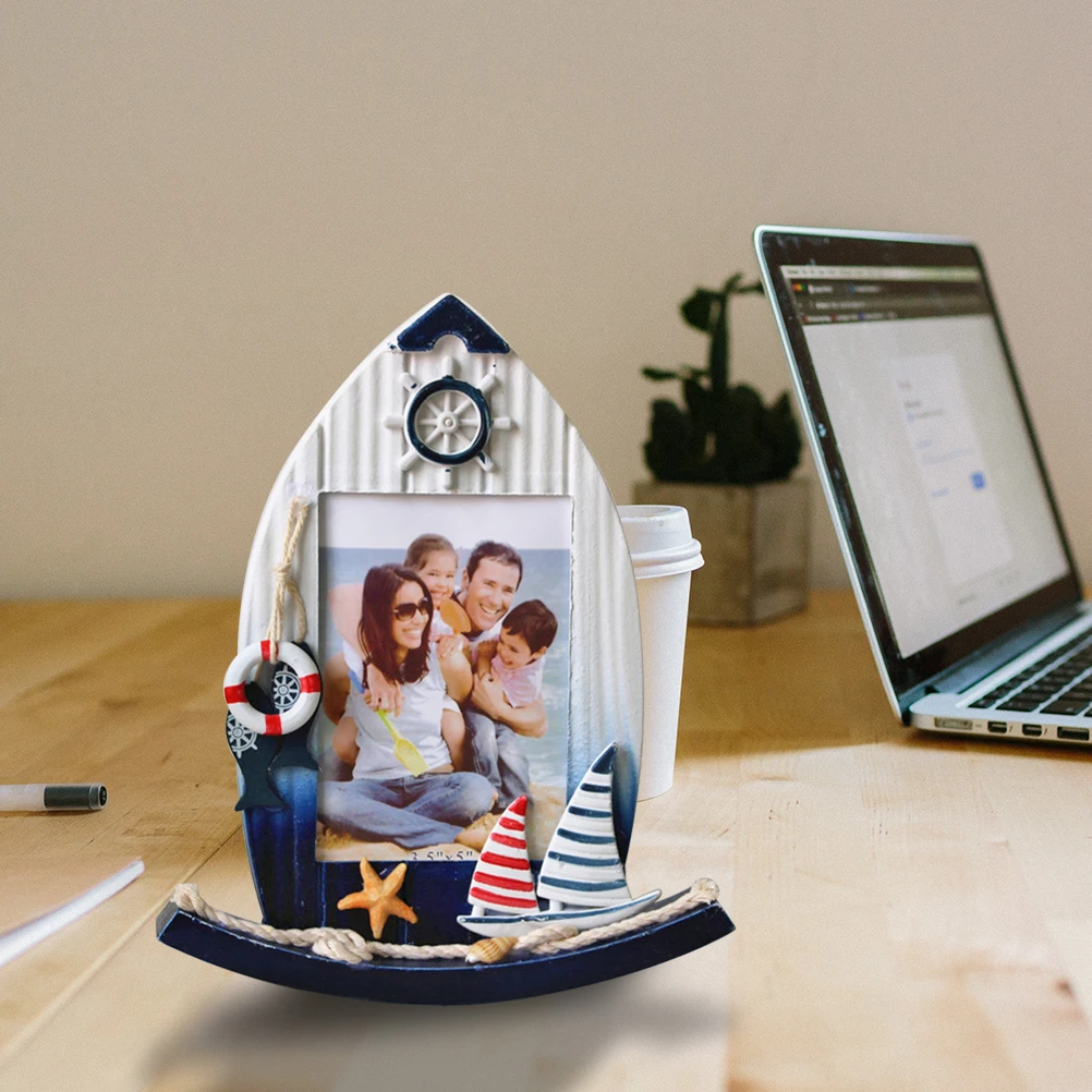 

5 Inch Wooden Photo Frame Rustic Sailboat Beach Style Home Office Decor Mediterranean Swinging naments Nautical Theme Boat