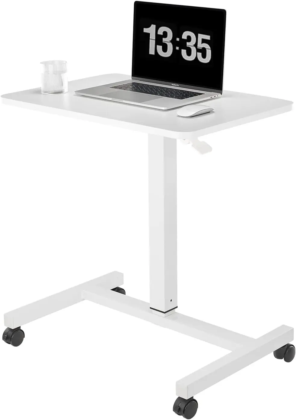 

Mobile Laptop Desk Pneumatic Sit to Stand Table Height Adjustable Rolling Cart with Lockable Wheels for Home Office Computer