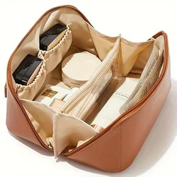 1PC Large Capacity Waterproof Makeup Zipper Pouch Portable Toiletry Wash Bag with Divider Handle and Organizer Function