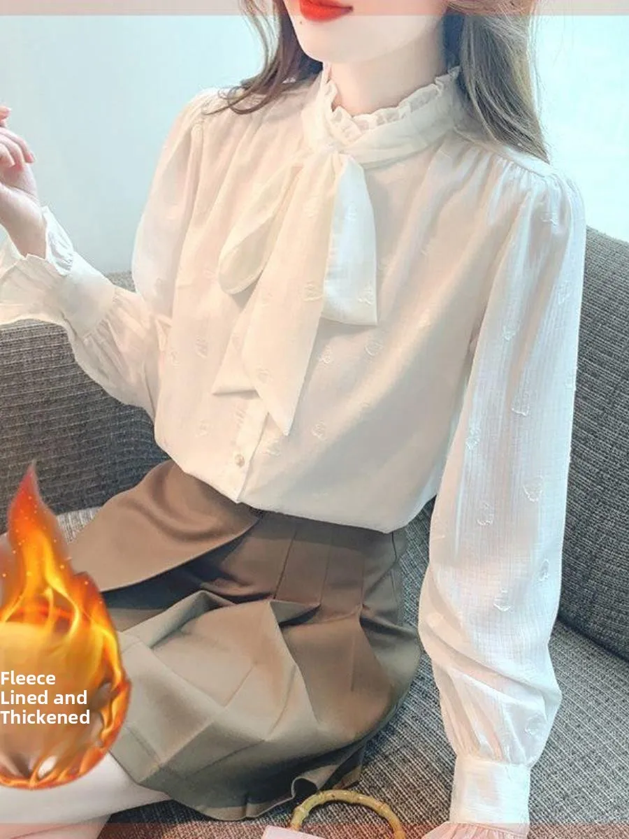 

Ele Long Sve Chiffon irt for Women Knot Base Layer Top Autumn Faion 2026 New Small Fraance Sle