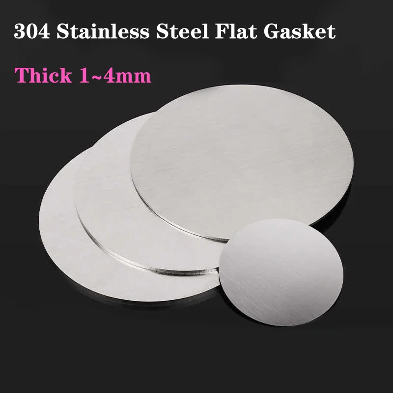 304 Stainless Steel Circular Sheet Flat Gasket Round Metal Sheet Solid Flat Pad Sealing Tube Plug Plate Dia 6-80mm Thick 1~4mm