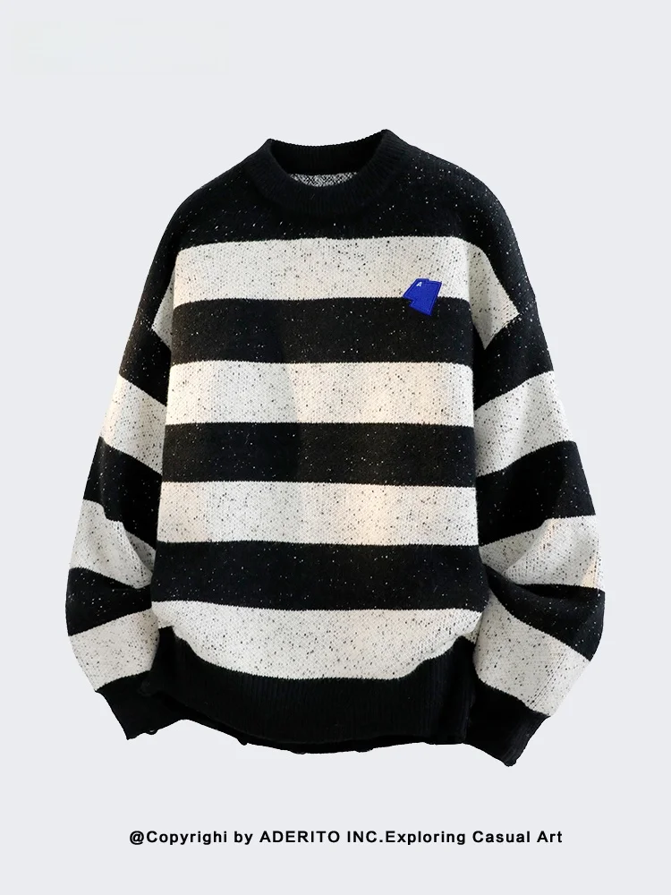 

ITOKITA American Retro Striped Loose Knitted Sweater for Men And Women Casual Comfortable Breathable Warm Winter Top