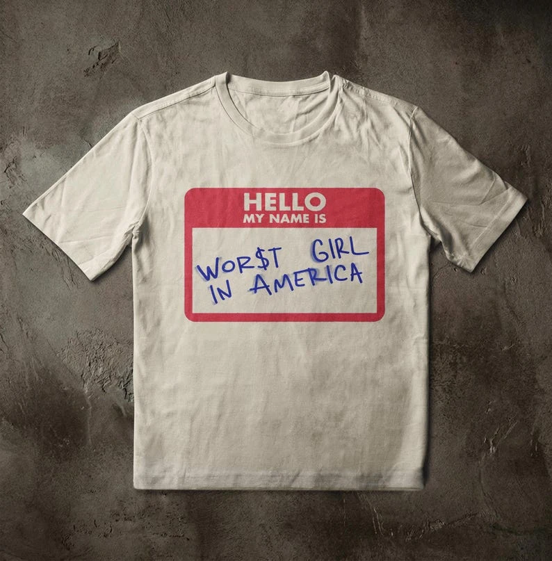Worst Girl Name Tag T-Shirt Y2K Pop Princess Hyperpop Club  Loose Casual Unisex Streetwear Shirt  mens t shirts
