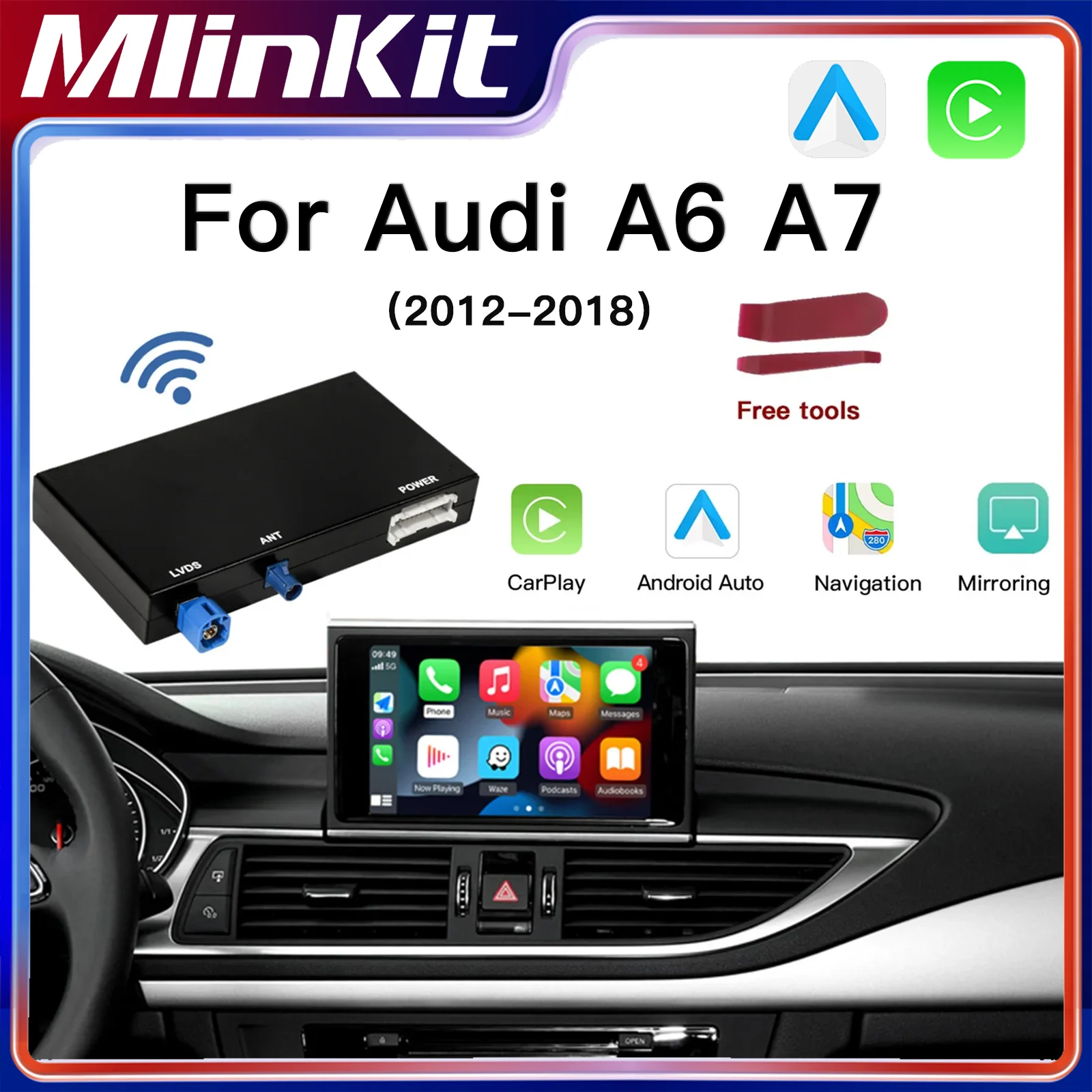 For Audi A6 A7 Wireless Apple CarPlay Android Auto Module 2012-2018 Supports Bluetooth audio and OEM reversing Camera car play