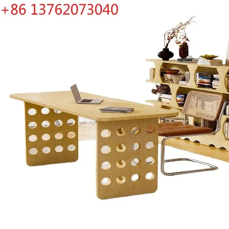 TTWabi Sand Wind Desk Workbench Birch Ocean Board Bookshelf Integrated Living Room Home Computer Desk Study Desk