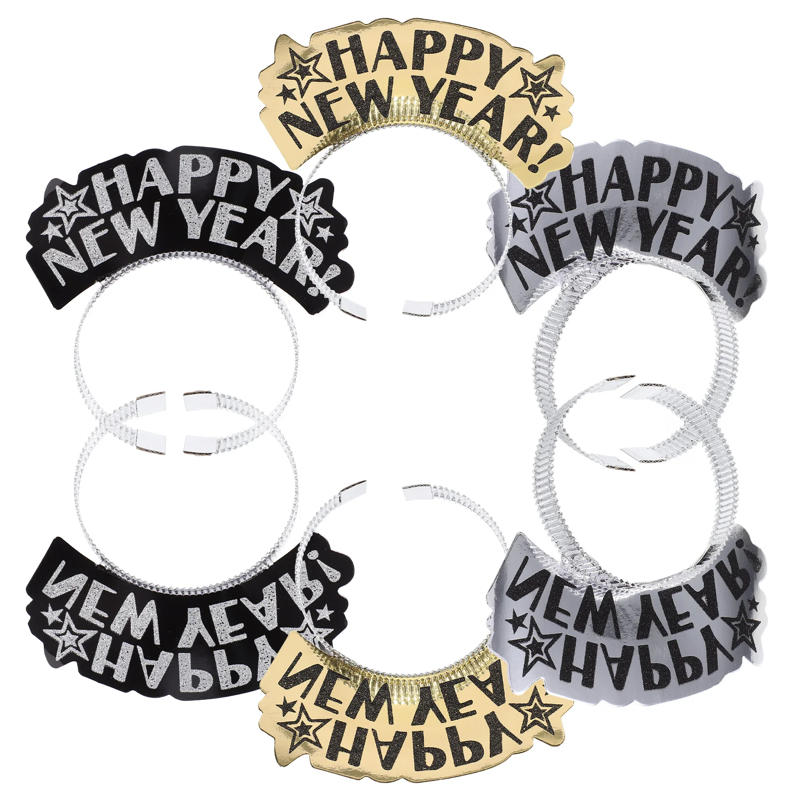 

6Pcs Happy New Year Headbands Black Gold Design Party Tiaras Versatile Occasions New Year Eve Celebration Accessories