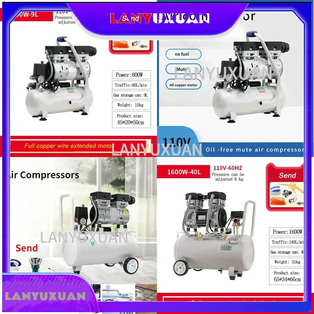 for 110V 800W Silent Oil-free Air Compressor for Spray Painting Car Detailing Portable High-Pressure Air Pump for DIY Home