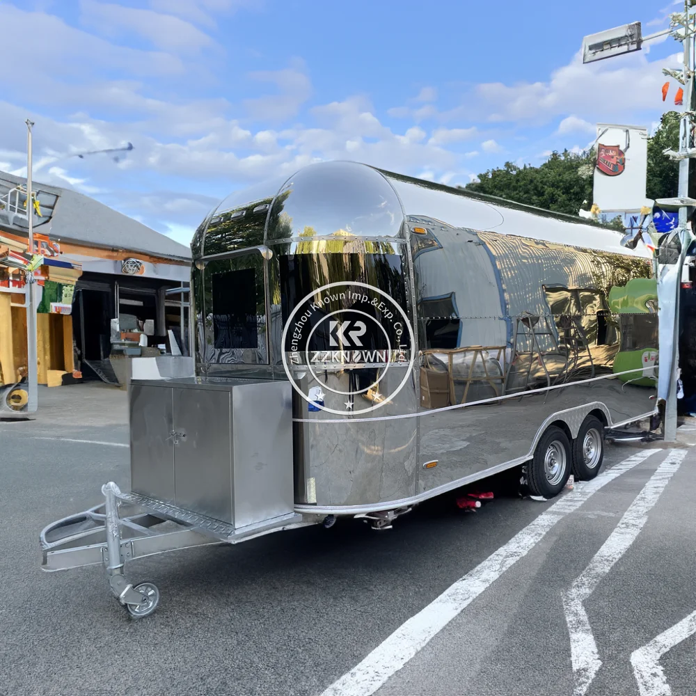 2025 Airstream Mobile Kitchen Street Food Cart ไอศกรีมกาแฟบาร์บีคิวพิซซ่ารถบรรทุกรถสัมปทานอาหาร Trailer