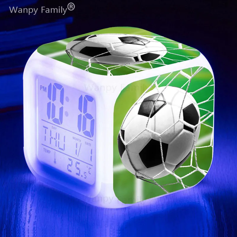 7 Color Changing Portable Desk Clock Football Alarm Clock Childer Room Wake Up Timer For Kids Gifts