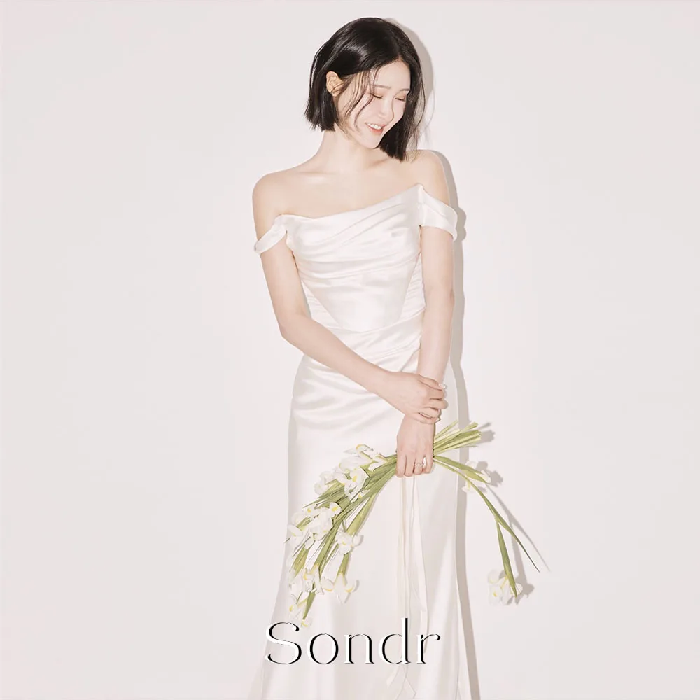 Sondr Elegant Satin Strapless Mermaid Korea Wedding Photo Shoot Off the Shoulder Floor Length Reception Bridal Dress Customized