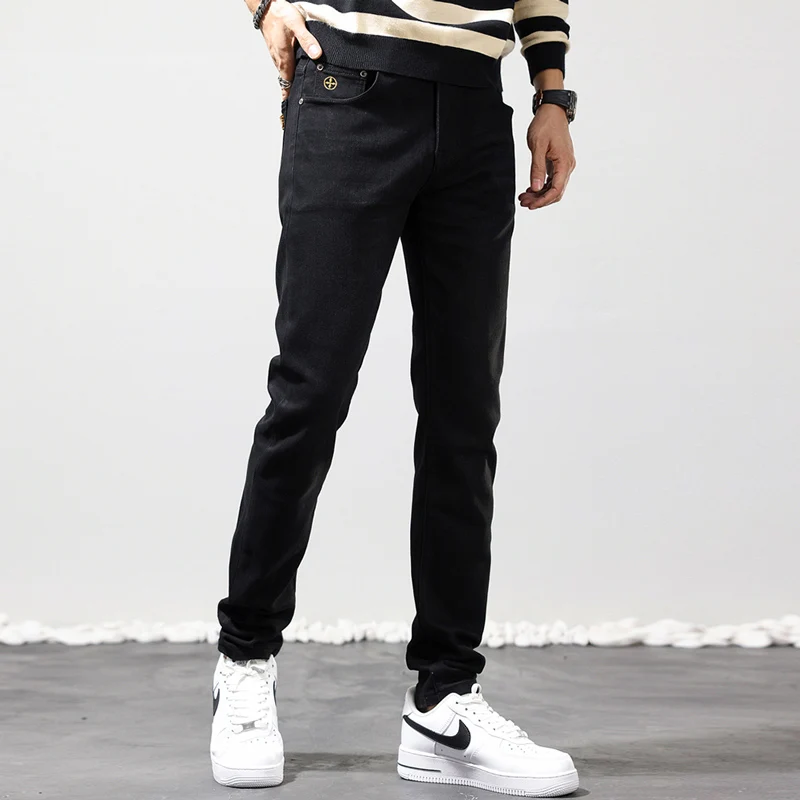 Fashion Designer Men Jeans High Quality Black Stretch Elastic Slim Fit Vintage Jeans Men Korean Style Casual Denim Pants Hombre