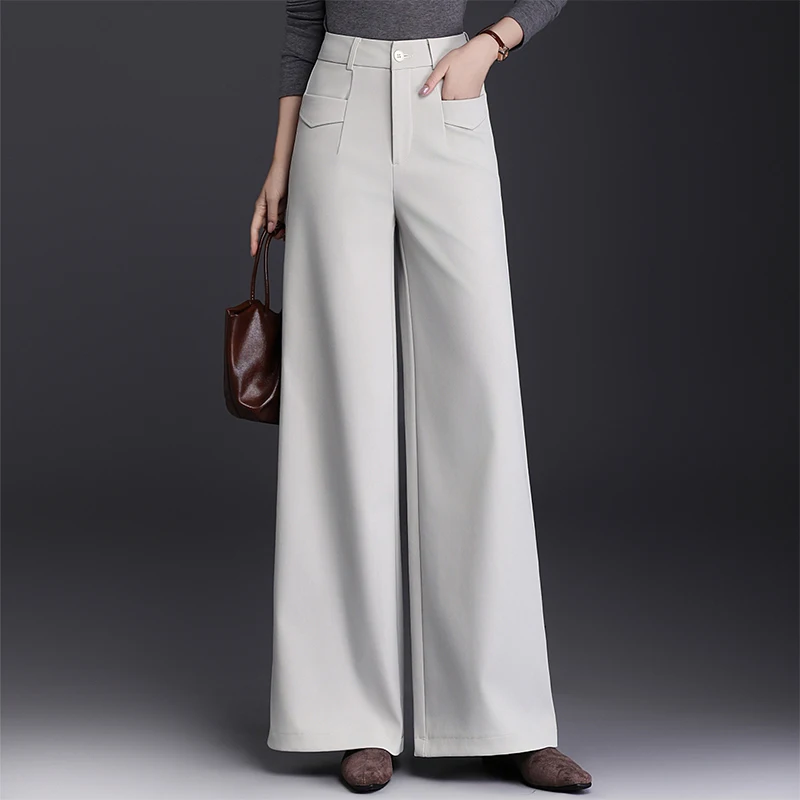 

Trendy lar Wide Leg Pants Women's Autumn New Sle Casual Straight Cut Long Trousers Suit Drapey High Waist Polyester Fiber