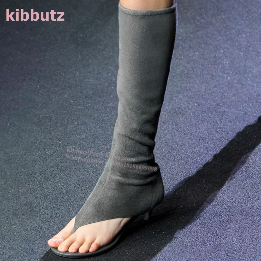 Clip Fish Mouth Teeth Sandals Boots Mid Thin Heel Luxury Leather Elastic Solid Side Zipper Runway Show Fashion Sexy Women Shoes - Image 3