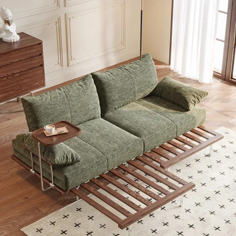 Armchair Home Chenier Cream Style Solid Wood Sofa Bed Folding Dual Purpose Retractable Fabric Multifunctional Living Room Sofas