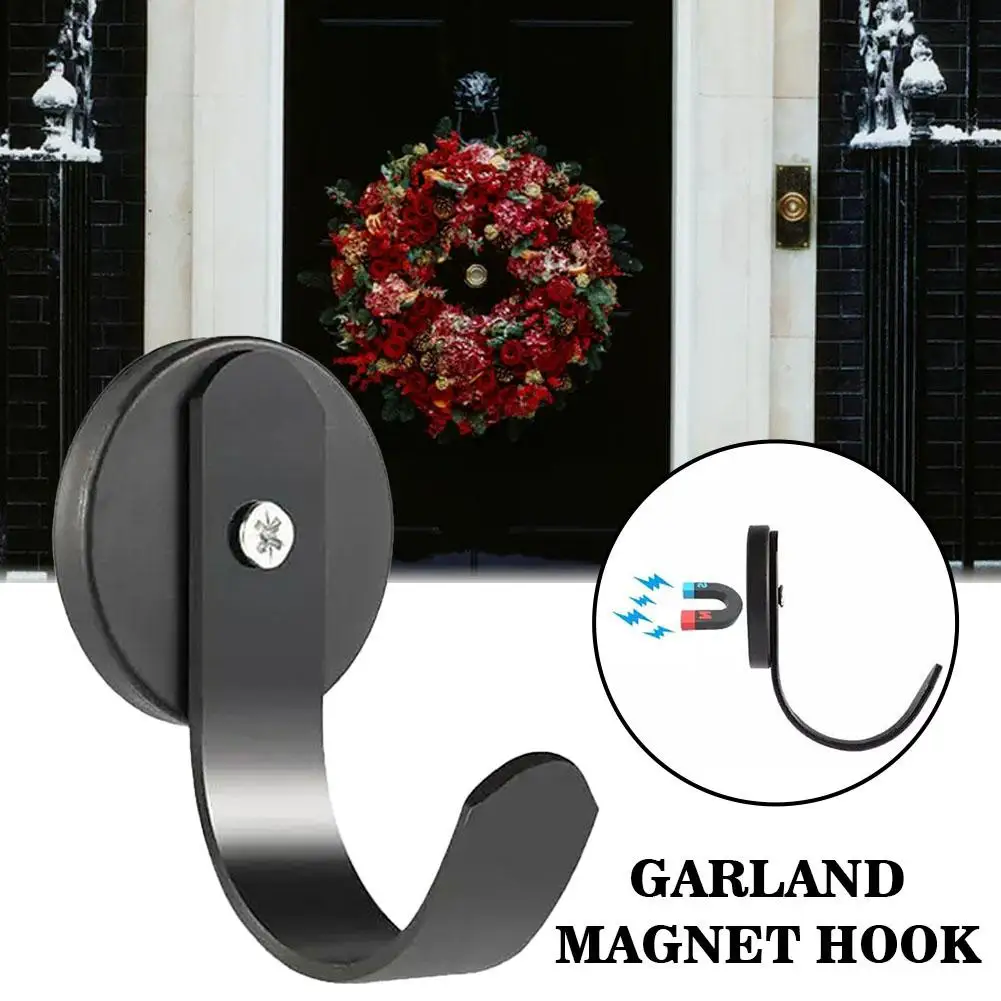 1pcs Magnetic Hooks Home Kitchen Workplace Front Door Strong Hanging Black Wreath Organizer For Refrigerator Grill Kitchen I5O7