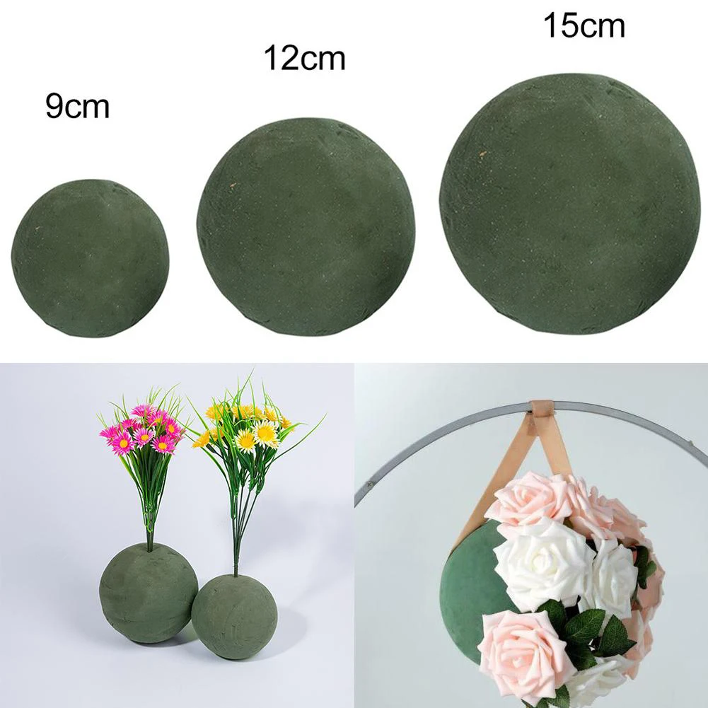 9/12/15cm Round Green Dried Flower Mud Sponge Blocks Foam DIY Floral Handle Base Bracket Supply Party Parts