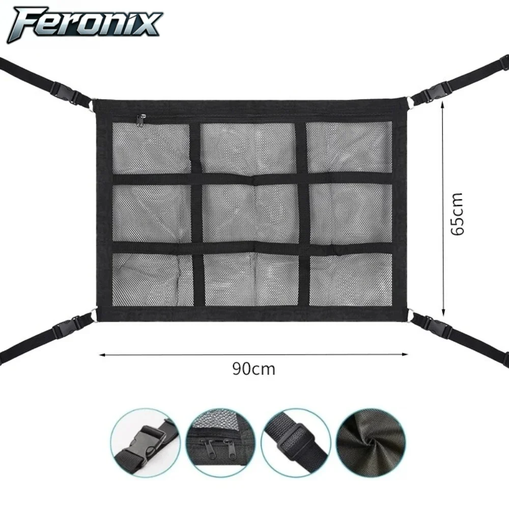 Feronix Car Ceiling Cargo Net Multifunctional Hanging Storage Organizer Large Capacity for Convenient Storage of Car Ceiling Net