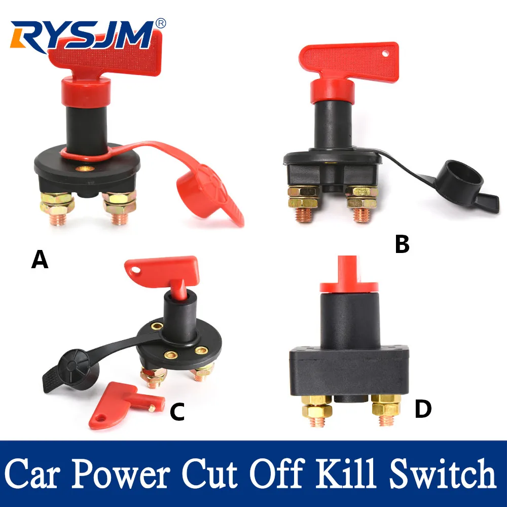 New Car Power Switch Main Cut Off Kill Switch Vehicle Modified Isolator Disconnector Red Key Cut Off Battery 12V 24V 300A