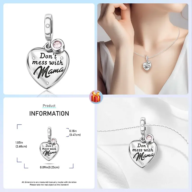 Family Friends 2025 Beads 925 Sterling Silver MOM Charm Mother's Day Pink for Women's Jewelry DIY Gift