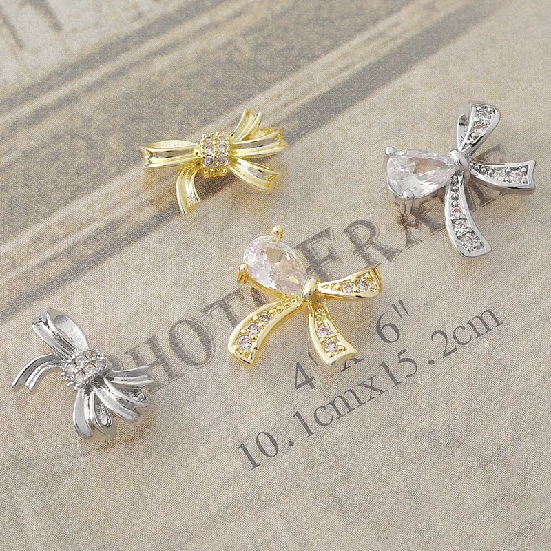 3PCS Luxury Sparkle Zircon 3D Bowknot Crystal Drop Pendant Bow Alloy Nail Art Rhinestones Jewelry Decorations Manicure Ornaments