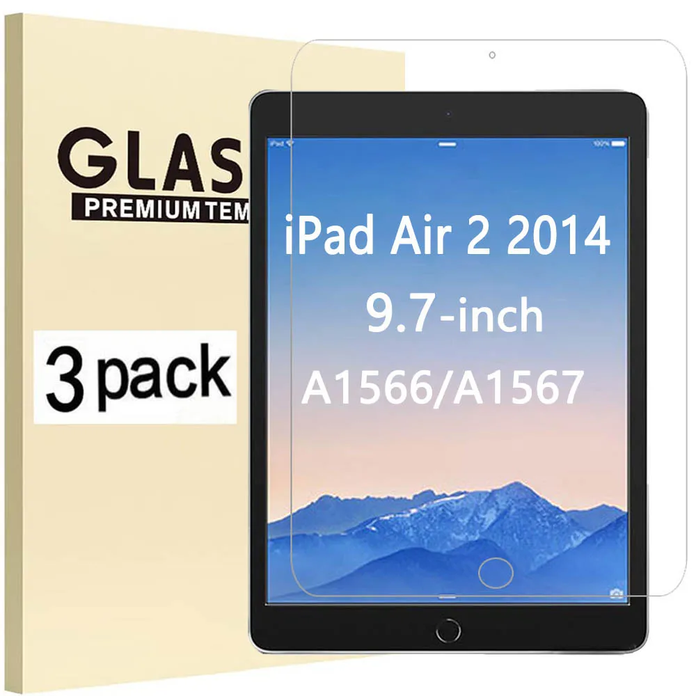 (3 Pack) Tempered Glass For Apple iPad Air 9.7 2014 (Air 2) A1566 A1567 Anti-Scratch Screen Protector Tablet Film