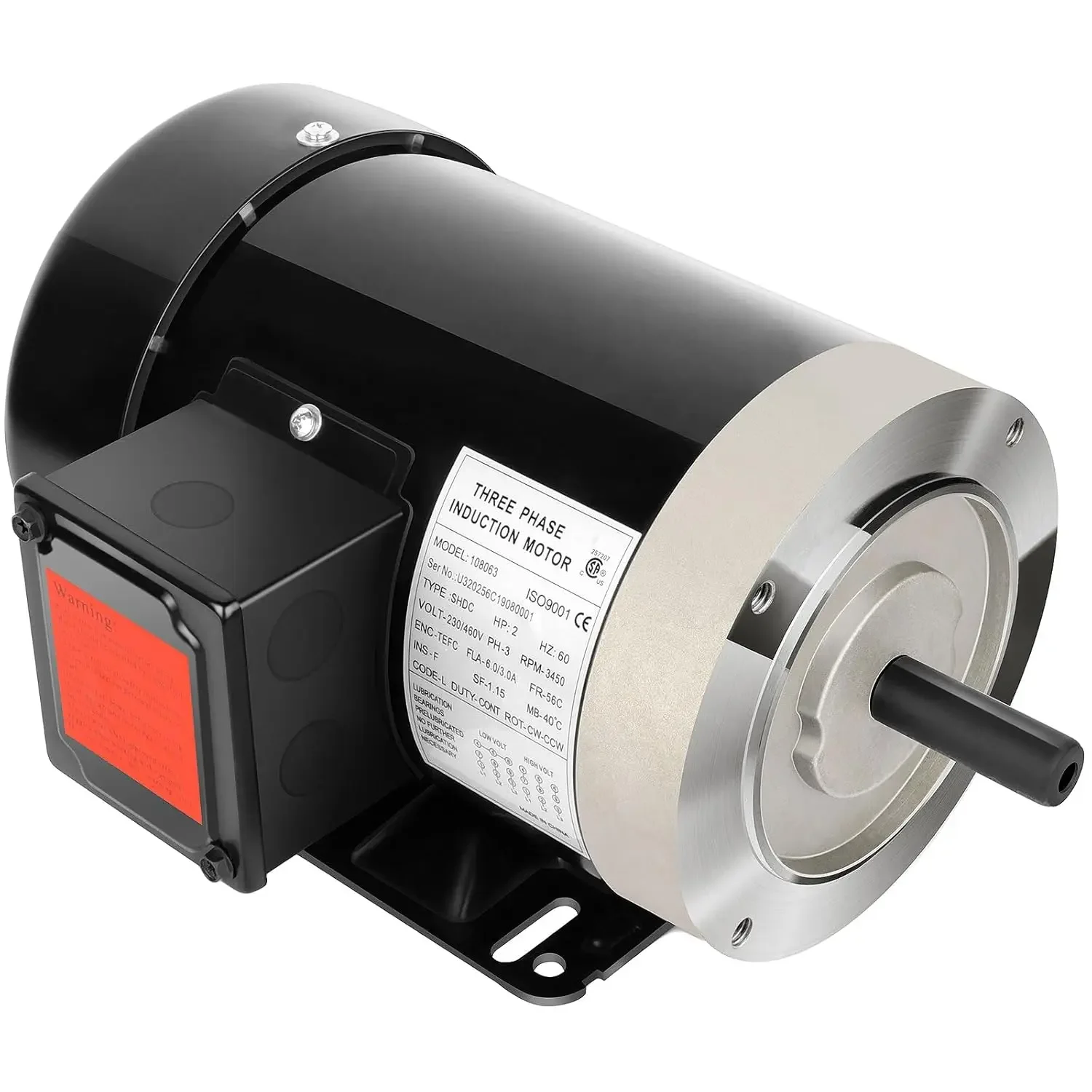 

2HP Electric Motor 3450 RPM General Purpose Three Phase Motor 230V/460V 56C Frame 5/8" Shaft Diameter CW/CCW Rolled Steel Shell