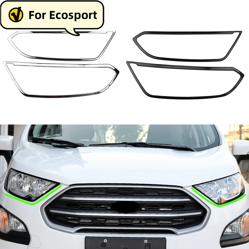 Car Front Headlight  Head Light Cover Sticker Trim for Ford Ecosport 2018 2019 2020 2021 ABS Chrome HeadLamp Decoration