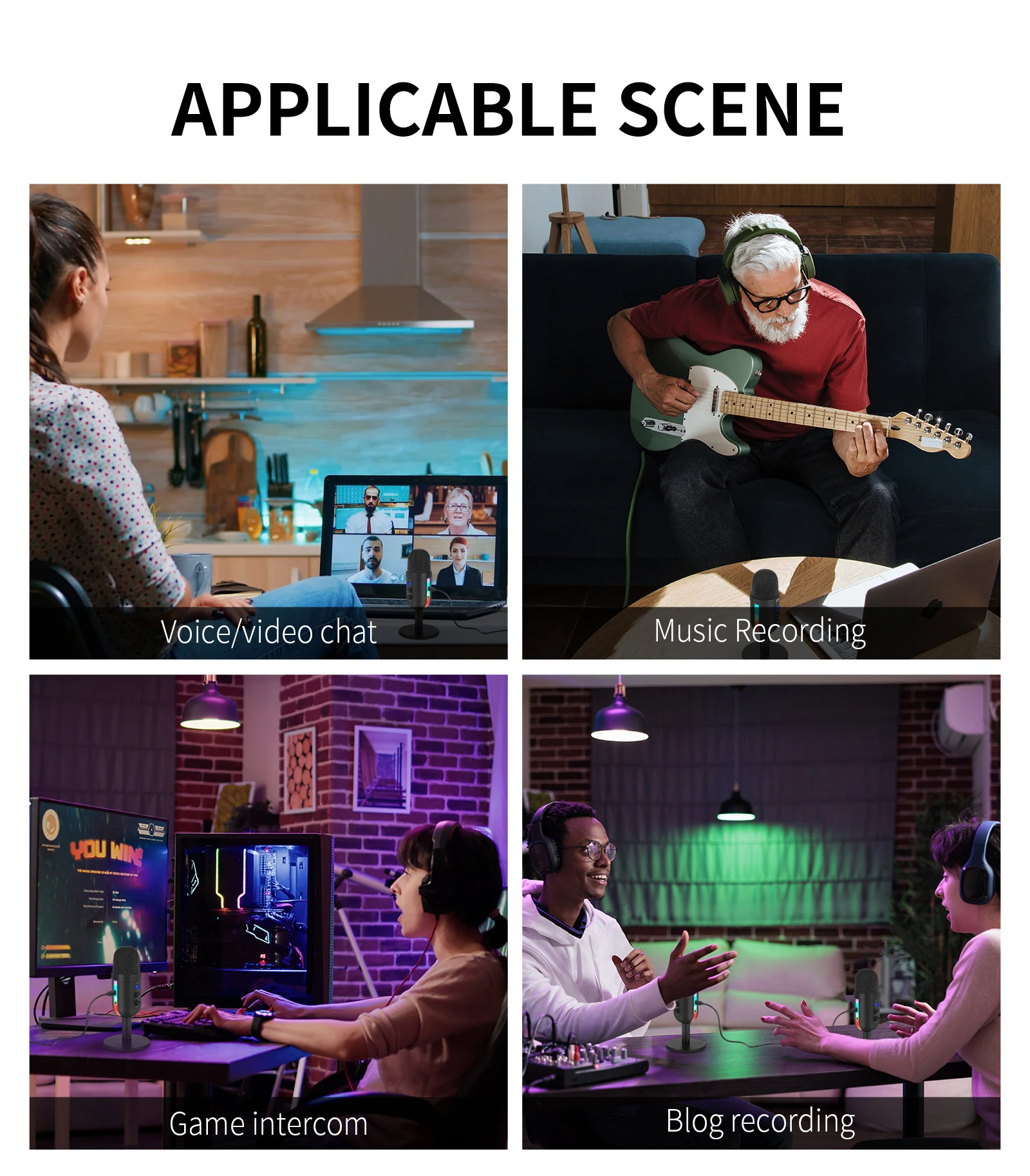 MU900 Micro Condenser Phòng Thu Âm USB Micro Cho Máy Tính Máy Tính Xem Video Trực Tuyến Chơi Game Podcast Hát Chân Đế Mic