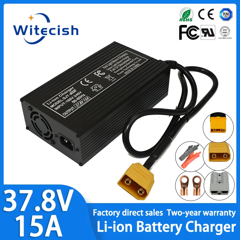 

37.8V 15A Li-Ion Lipo Fast Charger Dual cooling fans For 9Series 33.3V polymer Lithium Battery Selectable DC/GX16/XT90/XT60 Plug