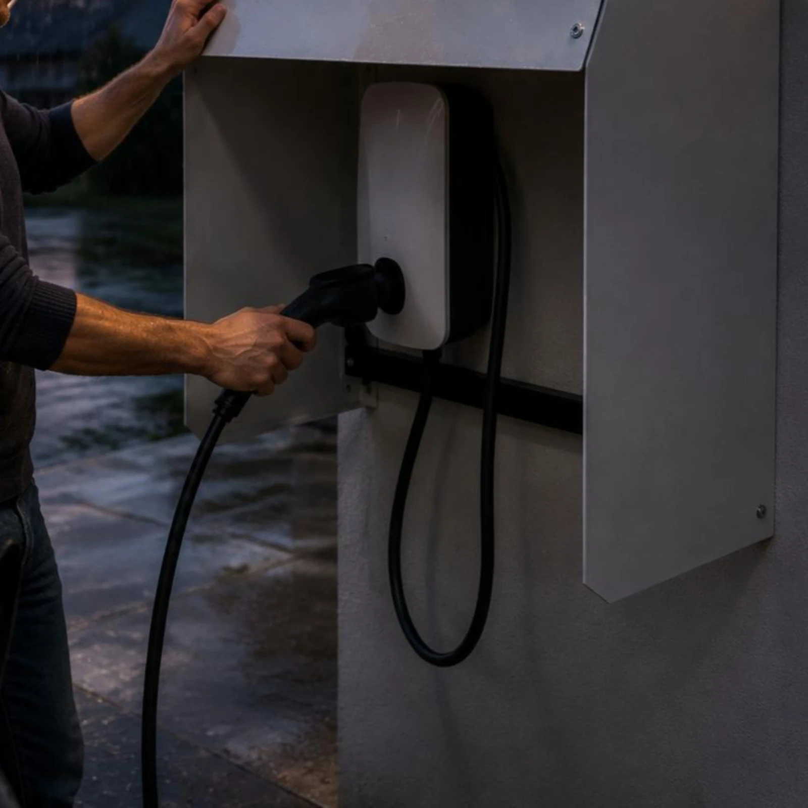 

Wall-Mounted Electric Vehicle Charger Canopy accessibleFront Outdoor Charging Cover