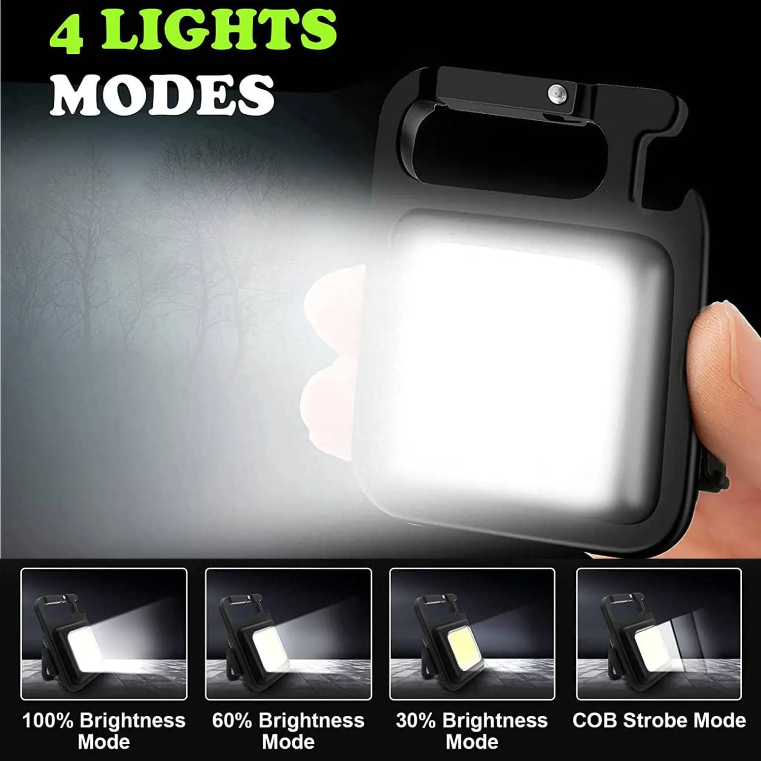 2pcs portachiavi torce 1000lumen COB portachiavi luce da lavoro con Base e staffa pieghevole apribottiglie per regalo per la festa del papà