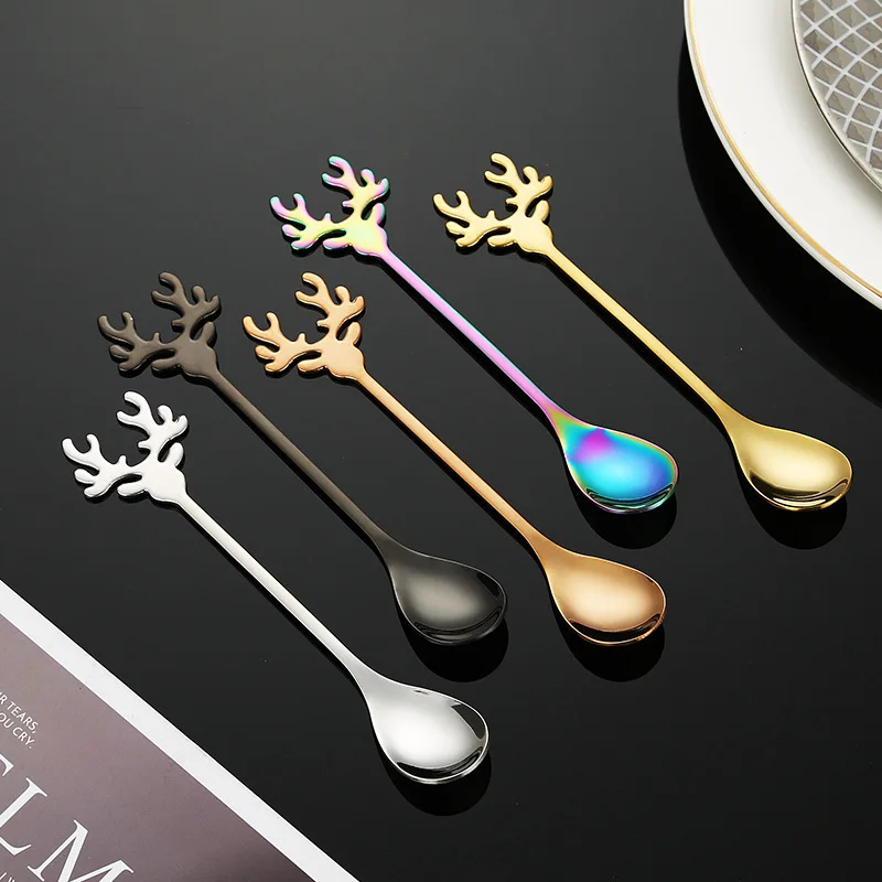 

Christmas Elk 304 Stainless Steel Coffee Spoon Dessert Tea Mixing Spoons Beauty Coffeware Kitchen Bar Accessories Wedding Gift
