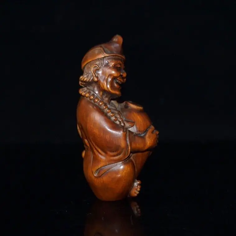 Hand Carved Wood The drunk Ji Gong monk Statue Figurine Desktop Ornaments Home Decoration Crafts Tea Pet Decor
