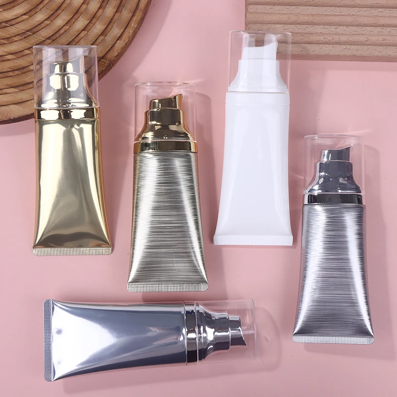 30/50ml tubos portáteis vazios espremer fundação bb creme loção cosmética garrafa de viagem com bomba de vácuo recipiente recarregável