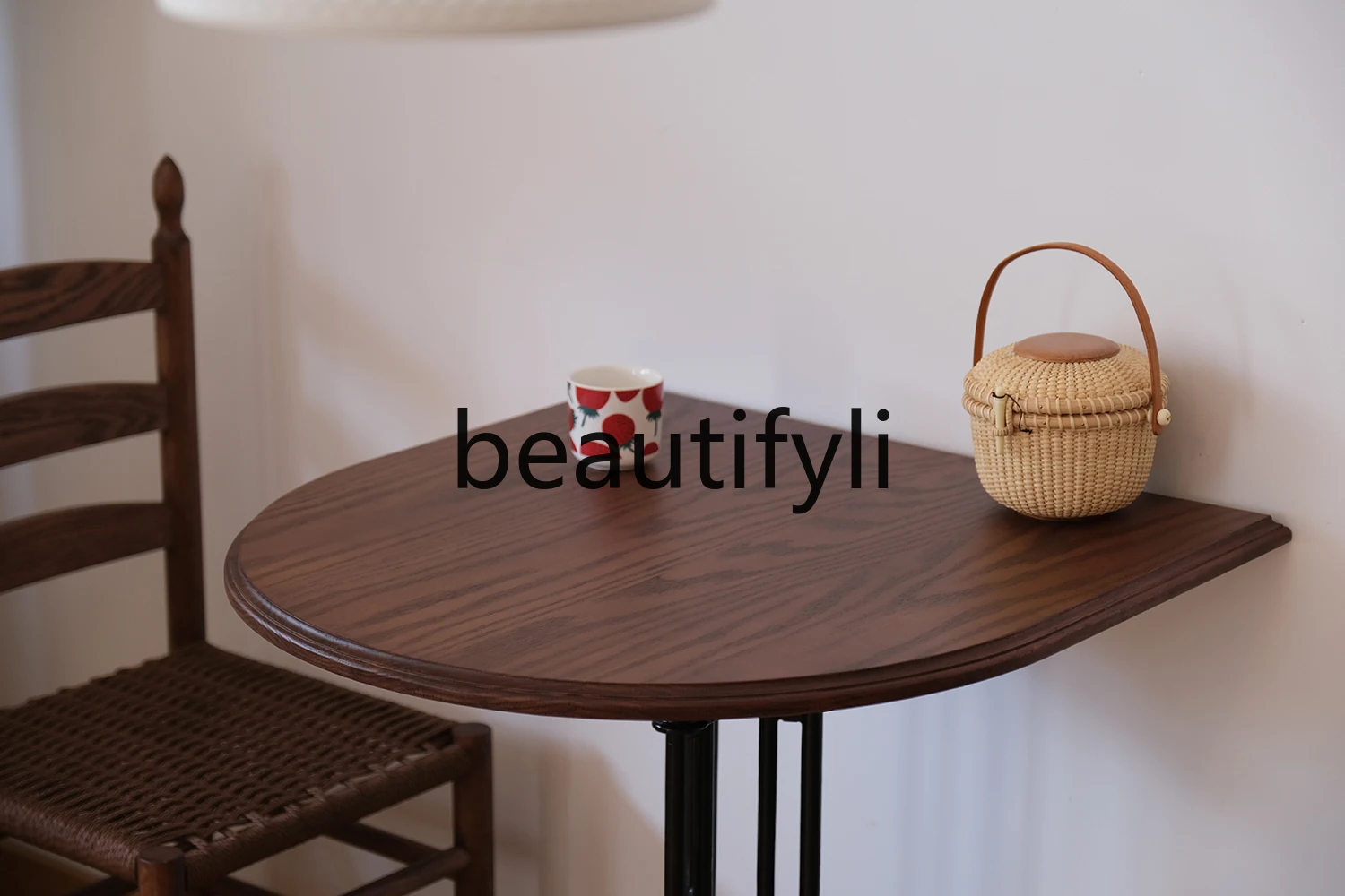 

Medieval retro semi-oval table solid wood dining table coffee dessert side table