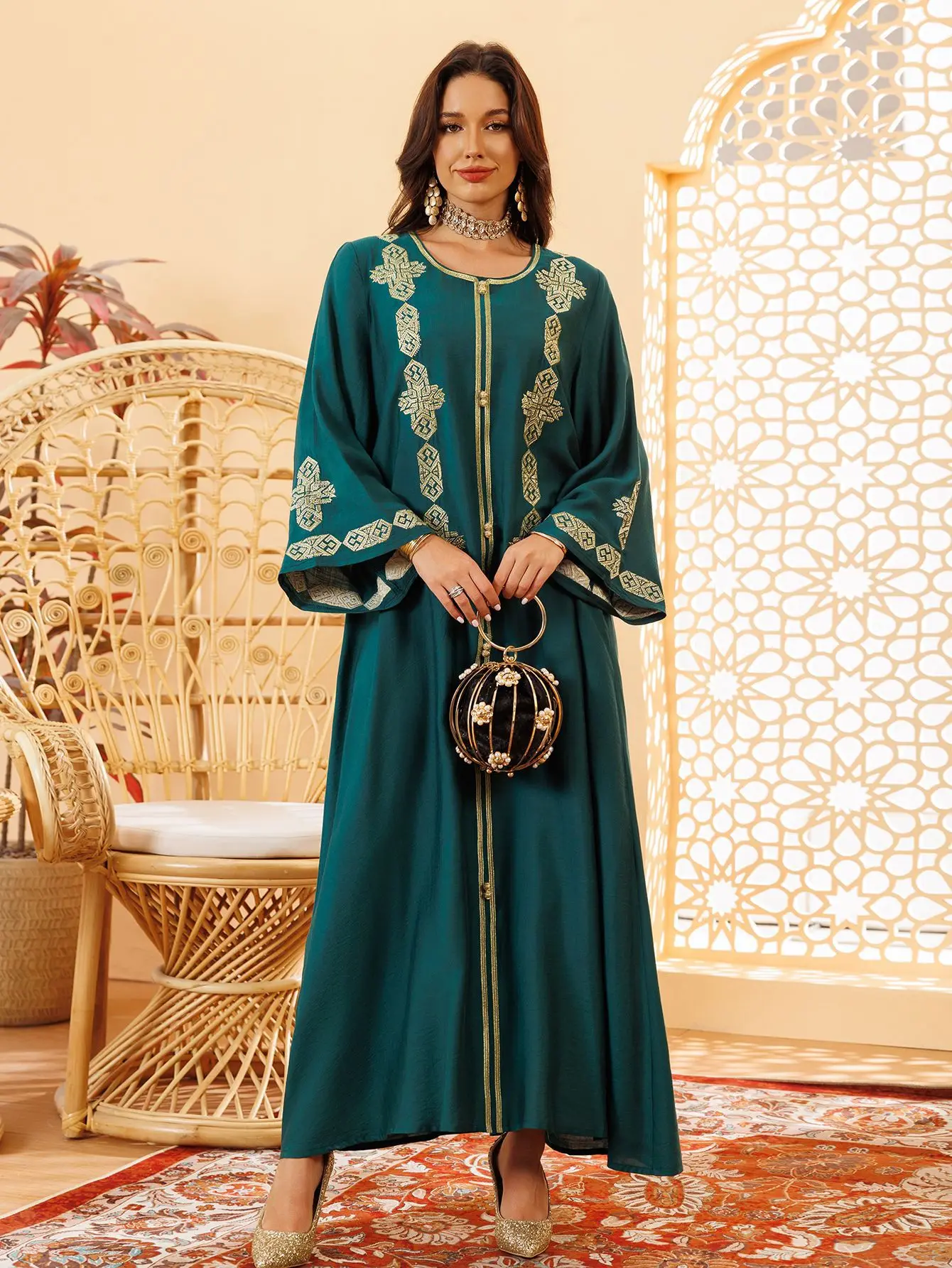 Ramadán Abayas bordado mujeres musulmanas Maxi vestido Turquía Kaftan Kebaya bata árabe caftán marroquí mujer Islam Jalabiya Eid vestido