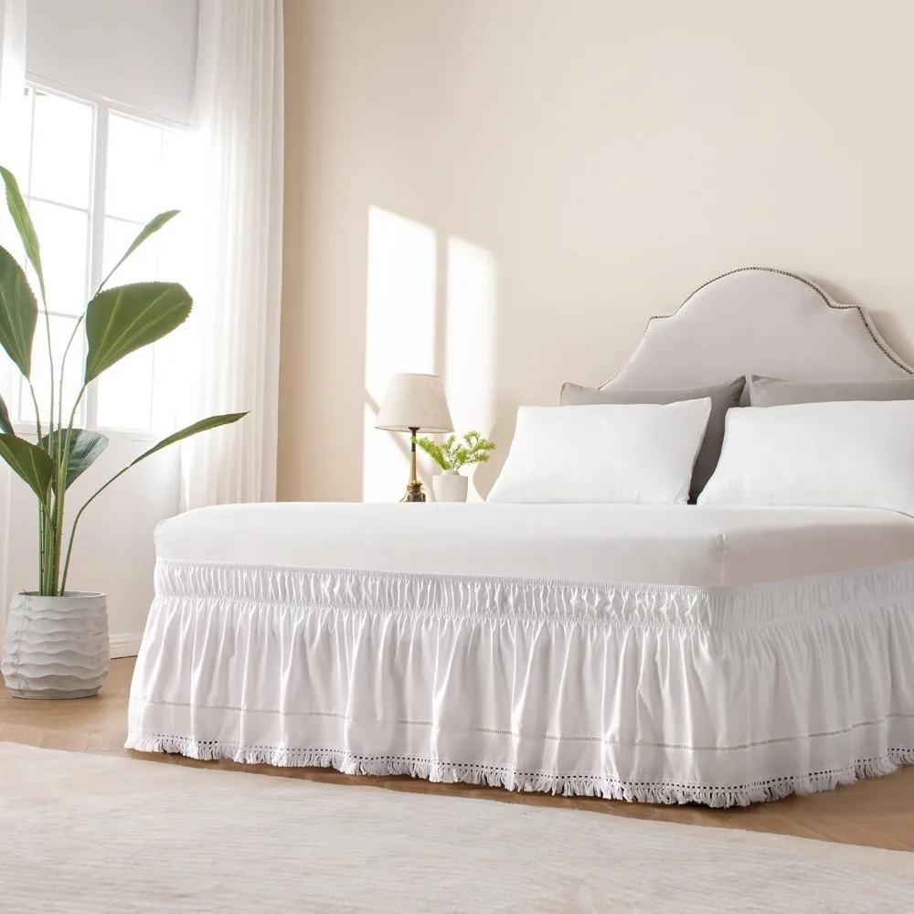 Bed Decoration Elastic White Fringed Bed Skirt Ruffled Stretchable Bedspread Dust-proof Romantic Bed Cover Inn
