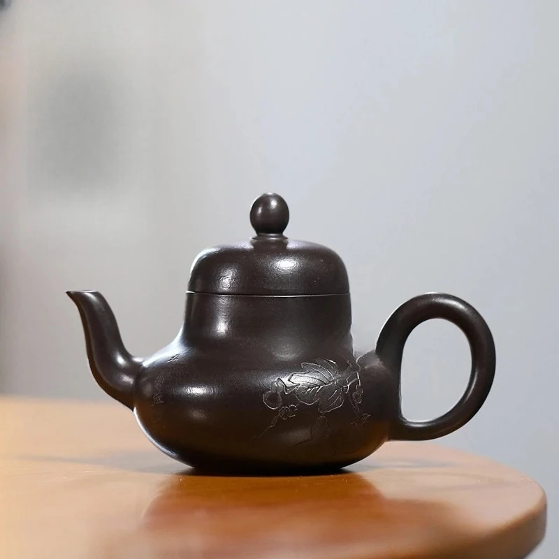 

180ml Antique Yixing Purple Clay Teapots Handmade Si Ting Pot Raw Ore Da Hong Pao Covered With Ash Mud Kettle Zisha Tea Set Gift