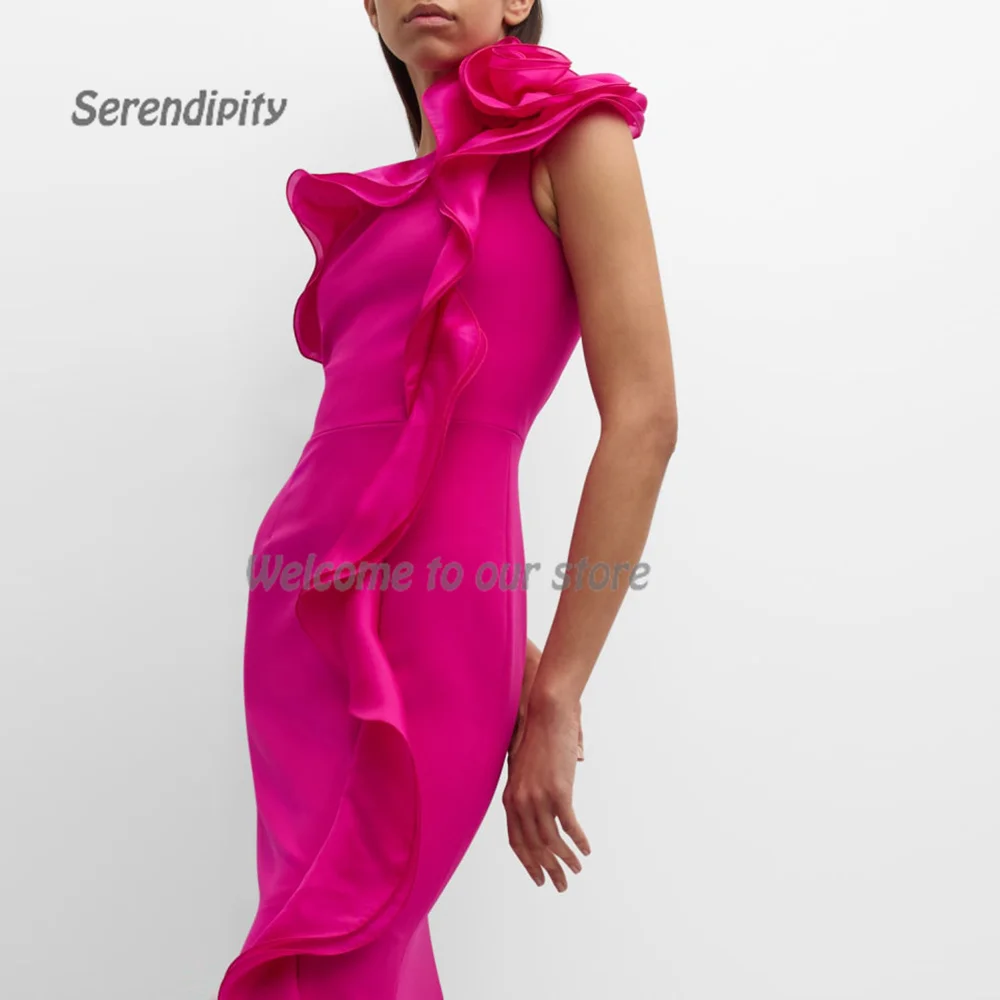 Serendipity Satin Evening Dress فساتين سهرة A-Line Elegant One-Shoulder Ruffles Cocktail Party Prom Gown For Sexy Women 2024