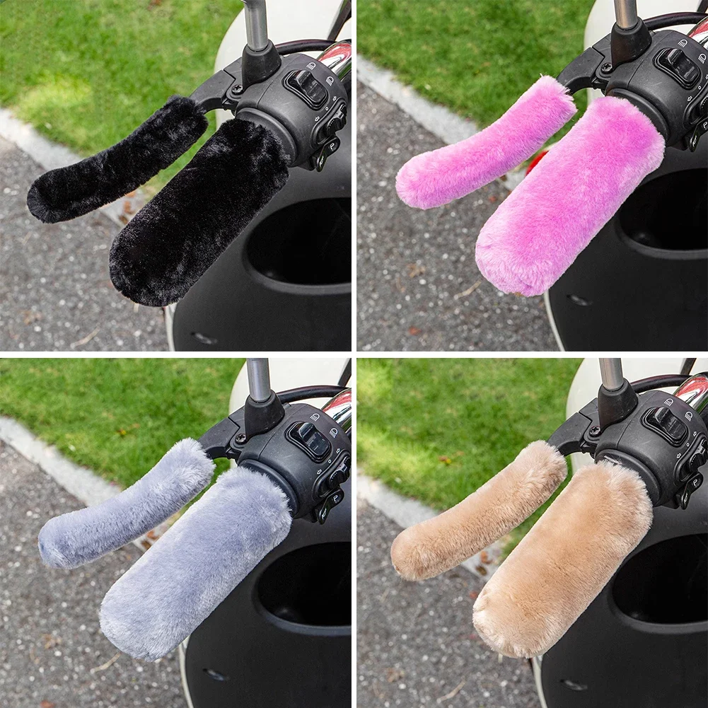 4PCS Electric Vehicle Grip Cover Winter Warm Imitation Plush Handle Cover Electric Bike Tricycle Handlebar Brake Handle Sleeves