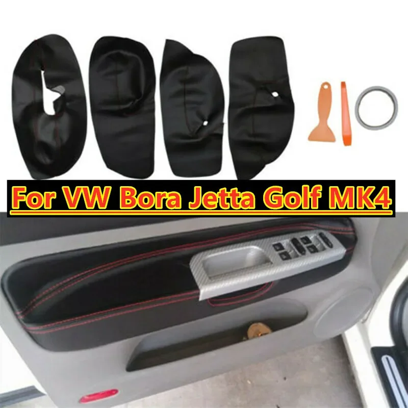 4Pcs Interior Door Panel Armrest Leather Repair Cover For VW Bora Jetta Golf MK4