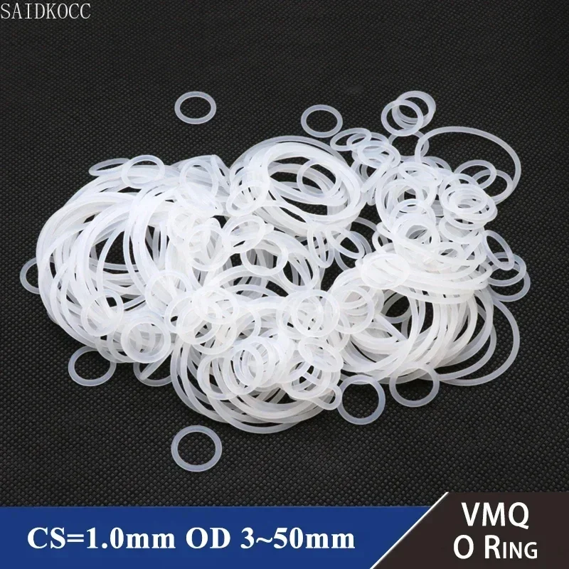 SAIDKOCC VMQ O Ring Seal Gasket CS 1mm OD 4~ 40mm Silicone Rubber Insulated Waterproof Washer Round Shape White Nontoxic