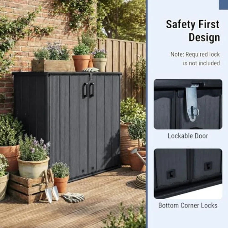 23.5 Cu.ft Outdoor Storage Shed with Lockable Door for backyard use, galvanized steel, gray, weather-resistant and secure