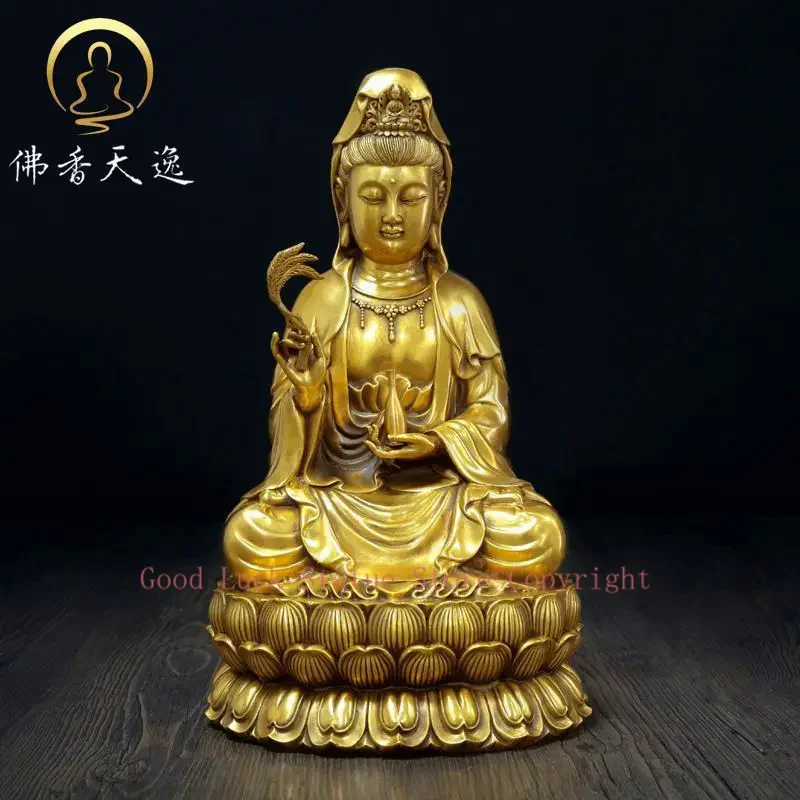 22CM GUANYIN brass statue # family HOME efficacious Protection-Nanhai Guanyin Avalokitesvara Lotus statue-bless Safety Health