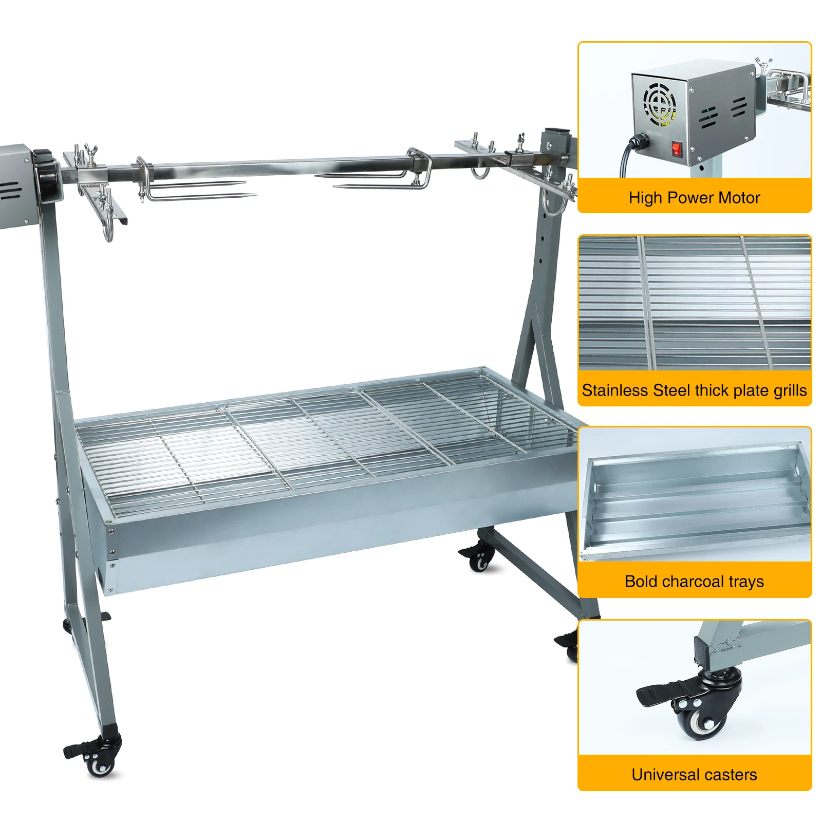 Imagem -03 - Torrador Pequeno de Porco e Cordeiro para Churrasco ao ar Livre Torrador de Carvão Vegetal 13 2lbs 60kg 25w