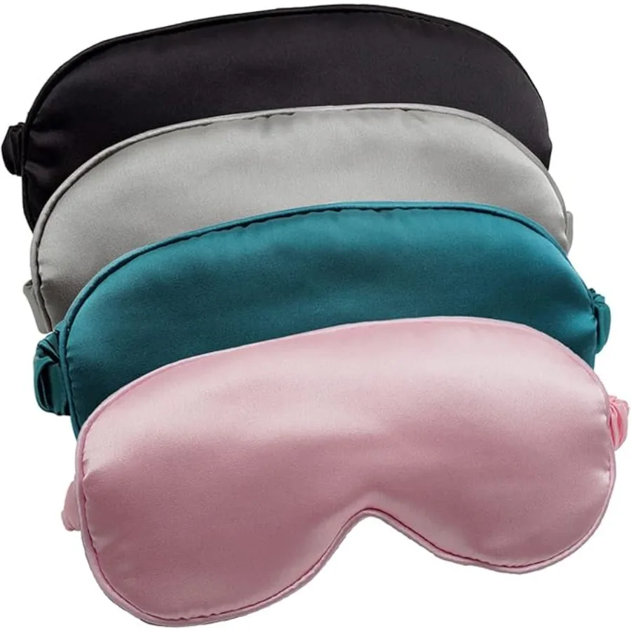 Máscara de Dormir, Paquete de 4, Cubre Ojos de Seda, Antifaz de Satén Suave con Correa Elástica, para Viajes y Siestas, para Mujeres y Hombres, Negro, Plateado, Rosa y Verde Oscuro