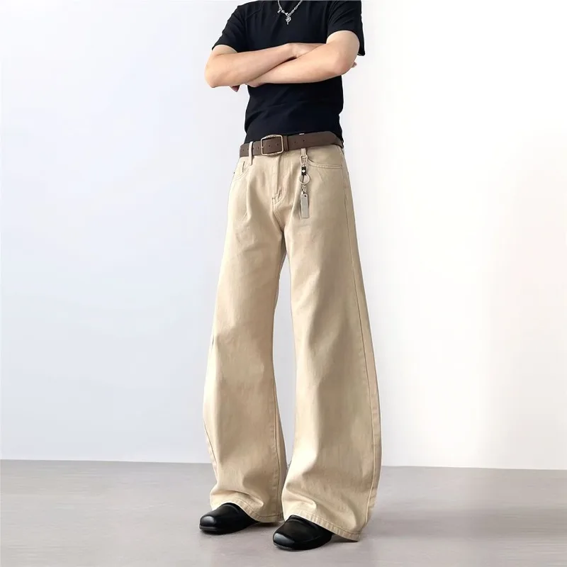 

Новинка 2025, американские широкие брюки в стиле ретро, свободные повседневные брюки с изогнутым ножем для мужчин, прямые модные осенние брюки High Street